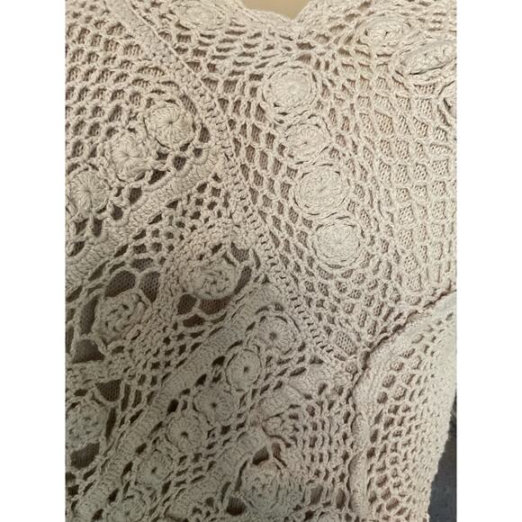 Colleen’s Hand Knit Crochet Sweater Beige Women’s M Vintage 80s Made in Korea - Picture 6 of 8